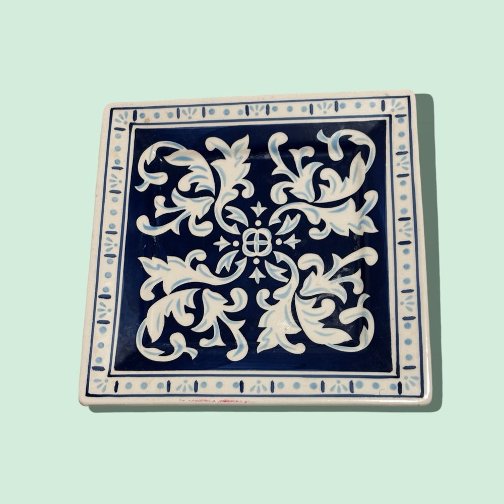 A Perfect Table - Square Decorative Tray Plate Blue/White 8.25"